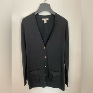 BANANA REPUBLIC- Black wool blend cardigan, small with gold buttons & pockets